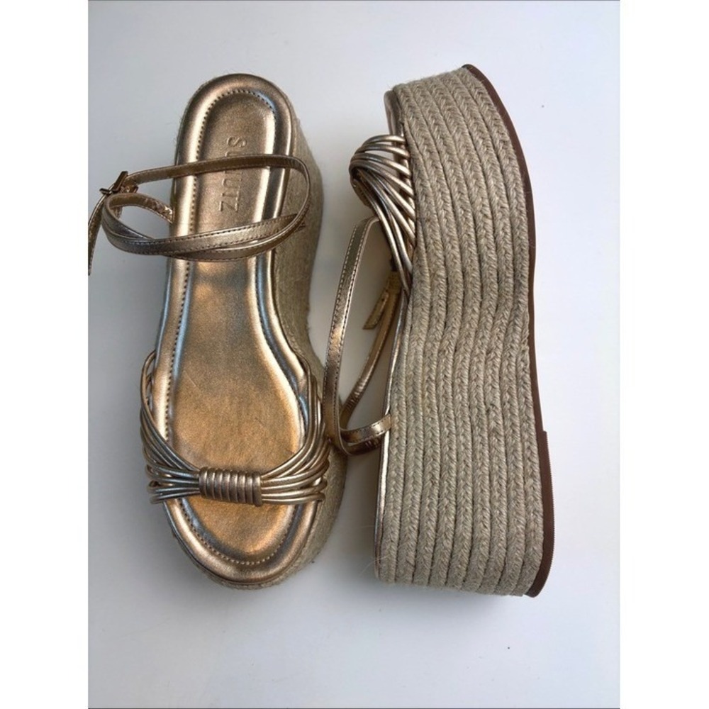 SCHUTZ Metallic Gold Livia Rope Wedge Sandal Espadrille Platform 9.5 New